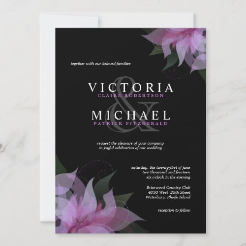Lavender  Black Floral Wedding Invitations