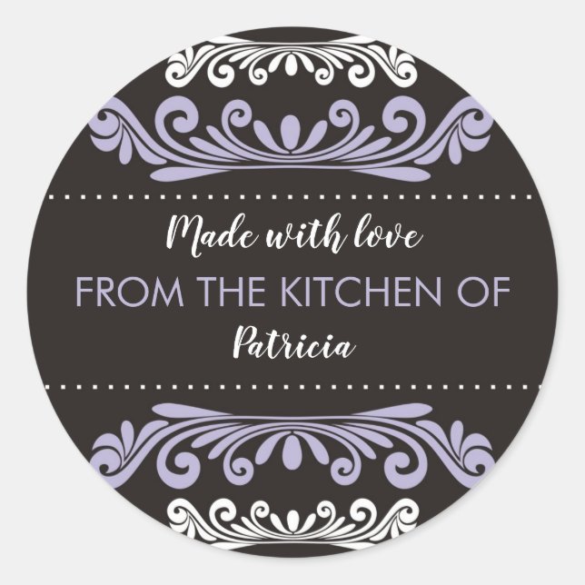 Lavender Black Made With Love From The Kitchen Of Classic Round Sticker (Front)