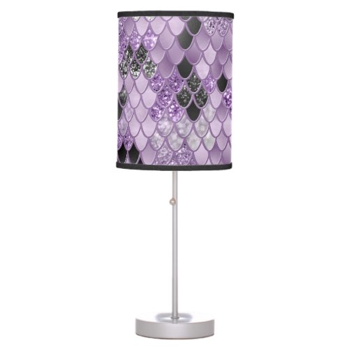 Lavender Black Mermaid Scales Glam 1  Table Lamp