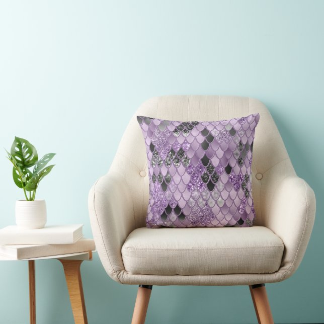 Lavender Black Mermaid Scales Glam #1  Throw Pillow (Chair)