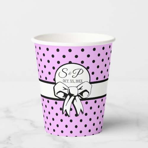 Lavender Black Polka Dot White Bow Personalized Paper Cups