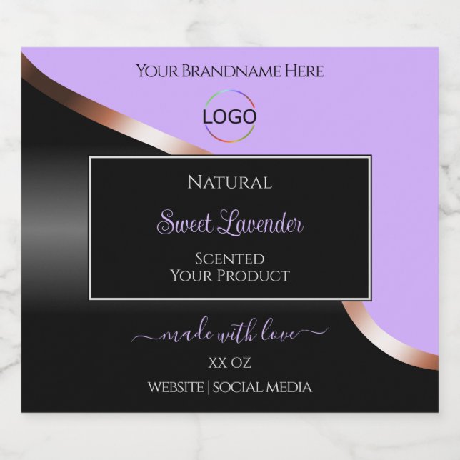 Lavender Black Wavy Rose Gold Logo Product Labels (Single Label)