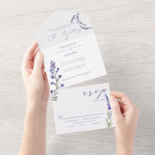 Lavender Bliss Elegant Watercolor Wedding All In One Invitation