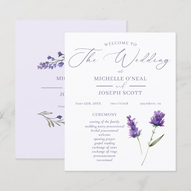 Lavender Bliss Elegant Watercolor Wedding Program (Front/Back)