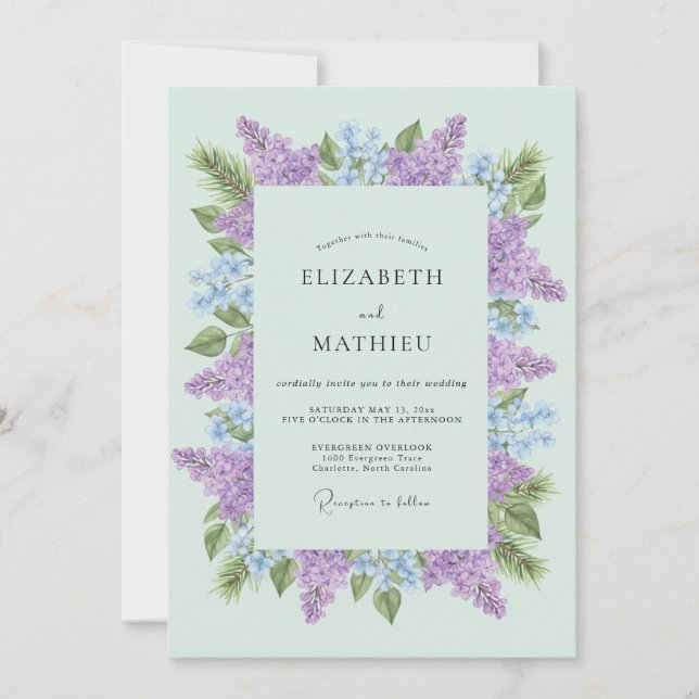 Lavender Bloom Accent Wedding Invitation (Front)