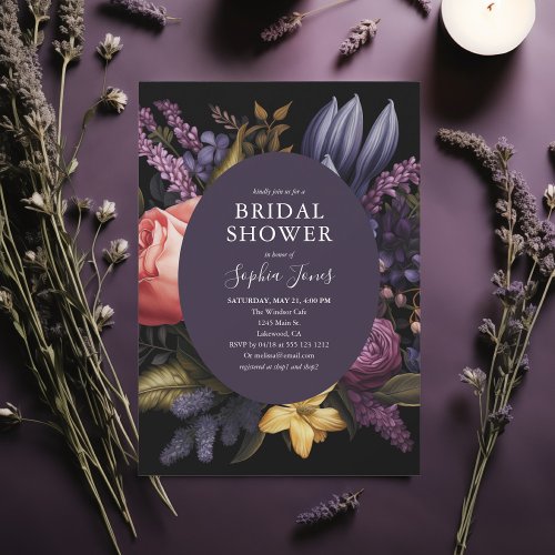 Lavender Bloom Dark Script Bridal Shower Invitation