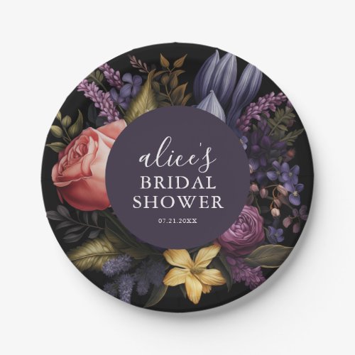 Lavender Bloom Dark Script Bridal Shower Paper Plates