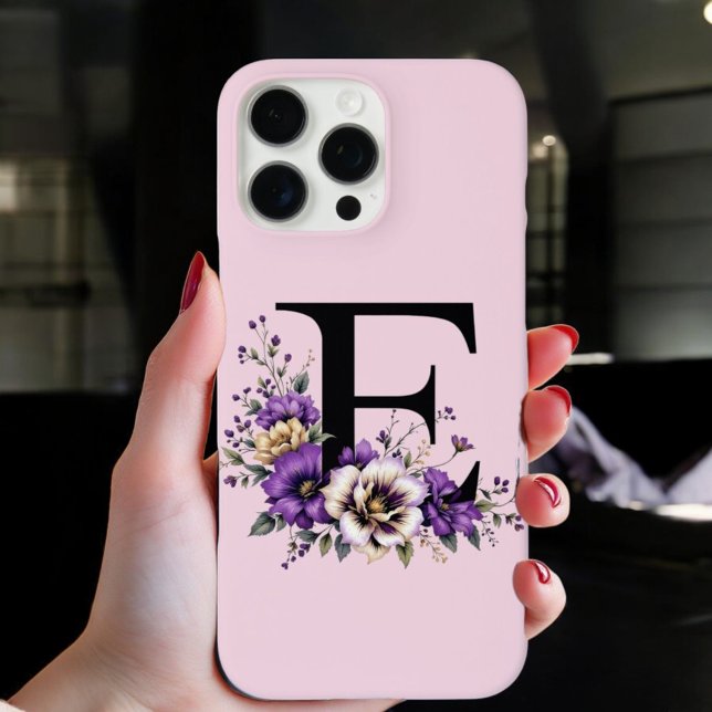 Lavender Bloom : Monogrammed Initial 'E'  Iphone Case (Creator Uploaded)