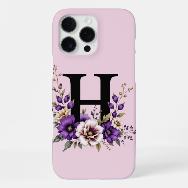 Lavender Bloom : Monogrammed Initial 'H'  Iphone Case (Back)