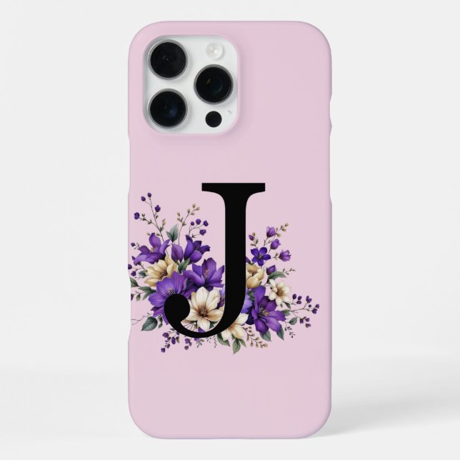 Lavender Bloom : Monogrammed Initial 'J'  Iphone Case (Back)