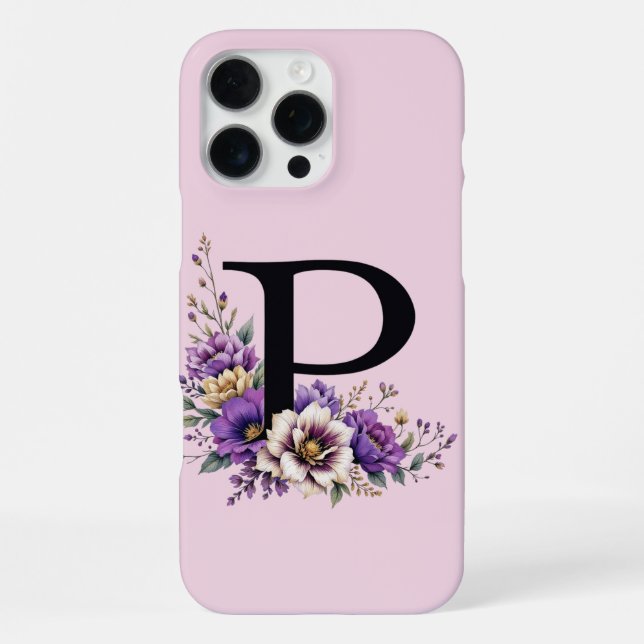 Lavender Bloom : Monogrammed Initial 'P'  Iphone Case (Back)