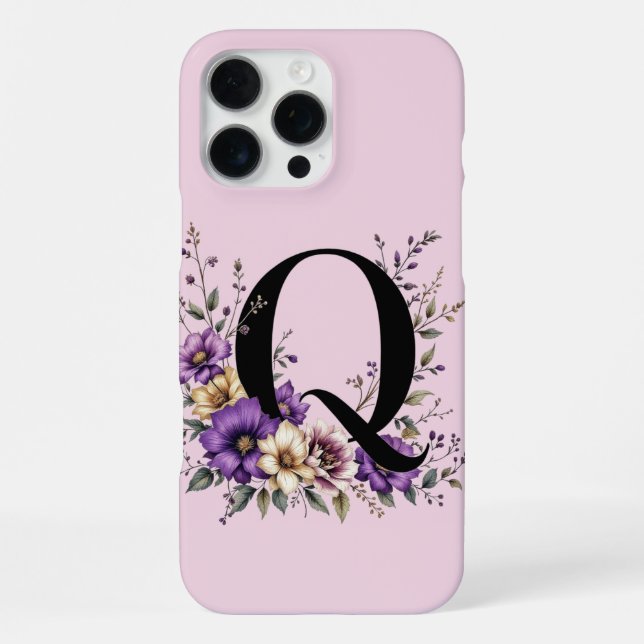 Lavender Bloom : Monogrammed Initial 'Q'  Iphone Case (Back)