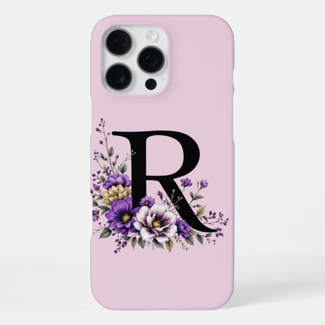 Lavender Bloom : Monogrammed Initial 'R'  Iphone Case (Back)