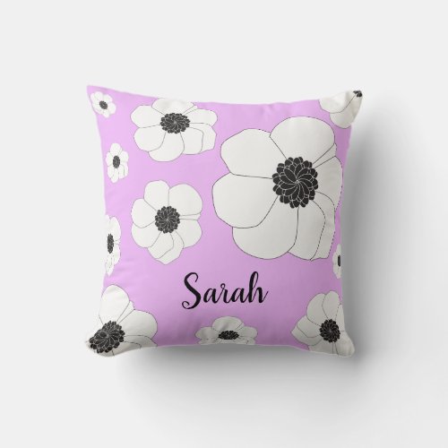 Lavender Bloom Personalized Anemone Flower Pillo Throw Pillow