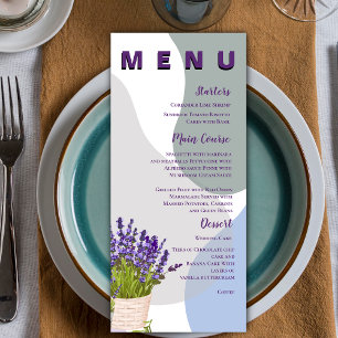 Lavender Bloom Purple Floral Wedding Day Party Menu