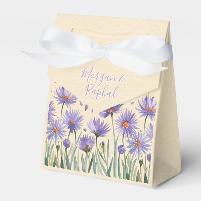 Lavender Bloom Watercolor Wildflower Wedding Favor Boxes (Front Side)