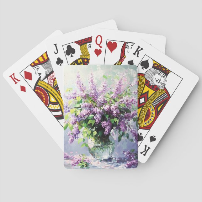 Lavender Blooming Lilac Bouquet Poker Cards (Back)