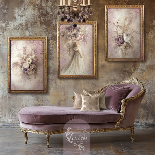 Lavender Blooms Portrait white dove Rustic Floral Wall Art Sets