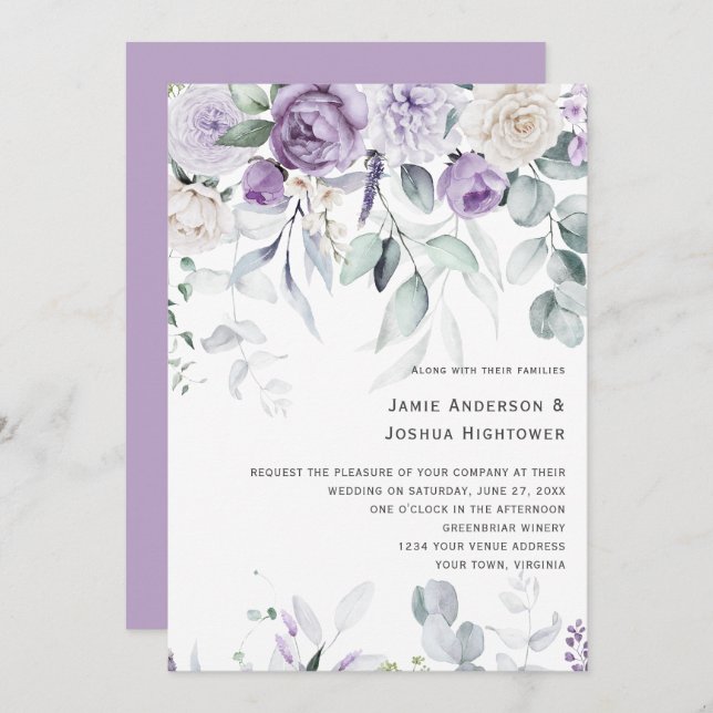 Lavender Blooms Wedding Invitation (Front/Back)