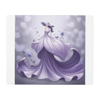 “Lavender Blossom Fantasy Dress Illustration” Metal Print