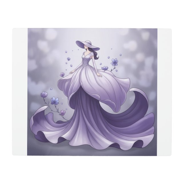 “Lavender Blossom Fantasy Dress Illustration” Metal Print (Front)