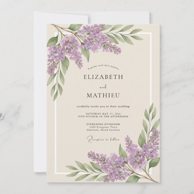 Lavender Blossom Romantic Wedding Invitation (Front)