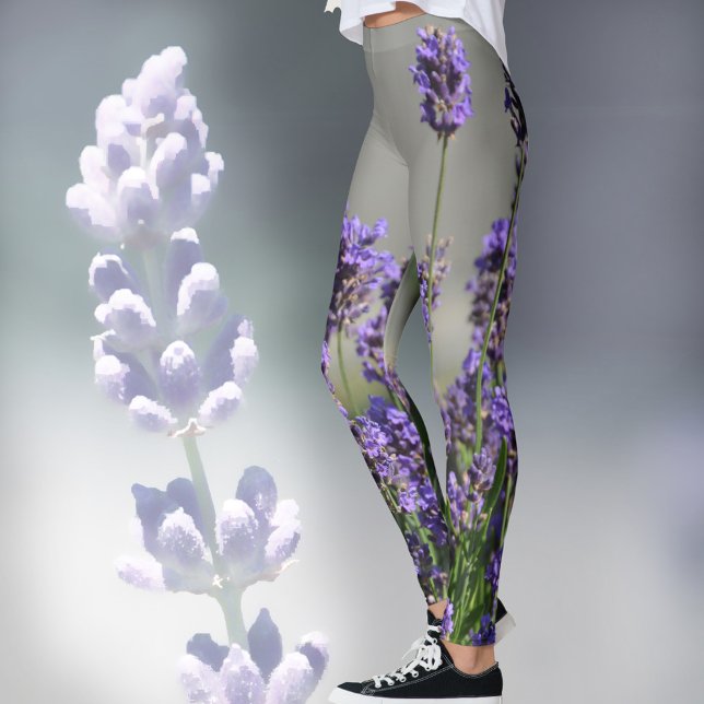 Lavender Blossoms Floral Botanical Gray Leggings (Creator Uploaded)