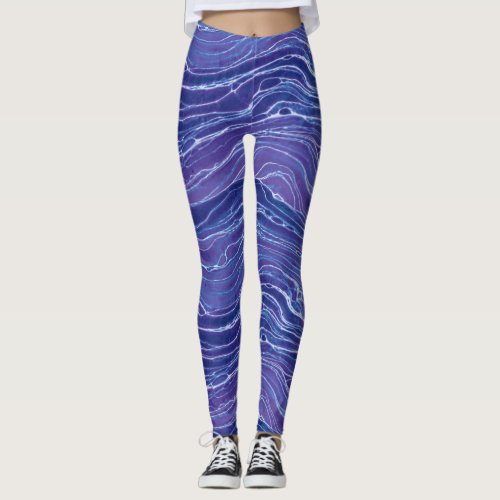 Lavender Blue Abstract Waves Pattern   Leggings