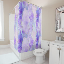 lavender blue agate glitter shower curtain