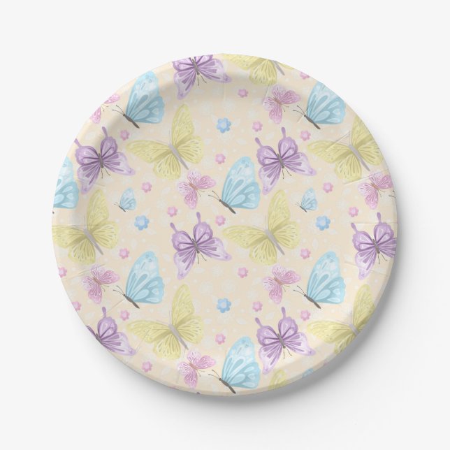 Lavender, Blue and Yellow Butterflies Paper Plates (Front)