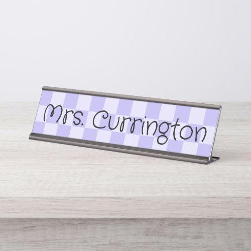 Lavender Blue Checkered Teacher Desk Name Plate