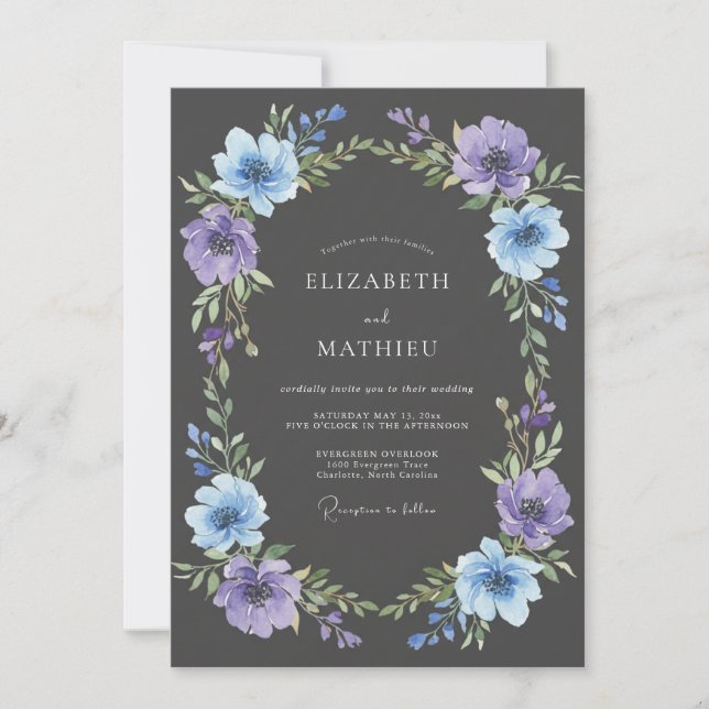 Lavender Blue Floral Flourish Wedding Invitation (Front)