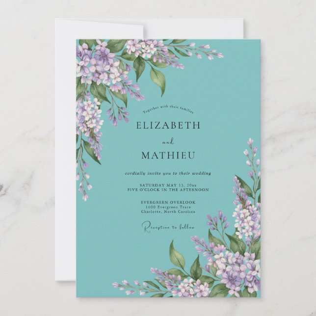 Lavender Blue Floral Romantic Wedding Invitation (Front)