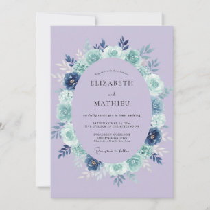 Lavender Blue Floral Wreath Wedding Invitation