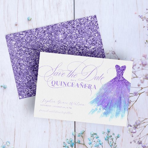 Lavender  Blue Glitter Girly Dress Quinceanera Save The Date