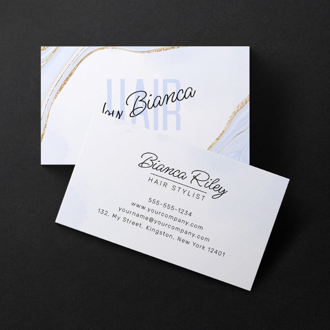 Lavender Blue Gold Glitter Agate Hairstylist Salon Business Card (Creator Uploaded)