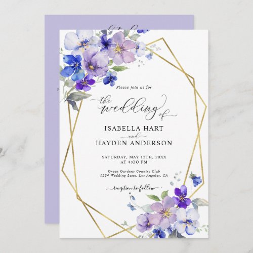 Lavender Blue Gold Purple All In 1 QR Code Wedding Invitation