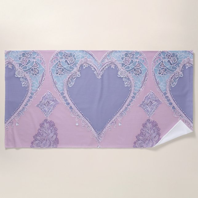 Lavender & blue heart Ai art  Beach Towel (Front)