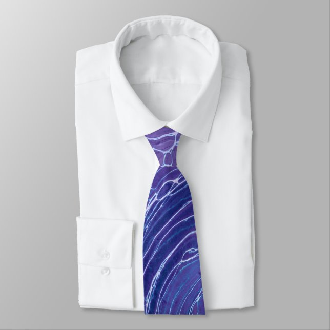 Lavender Blue Lace Marble Acrylic Abstraction  Neck Tie (Tied)