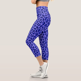 Pickleball Capri Leggings, Blue Leopard Animal Print Womens