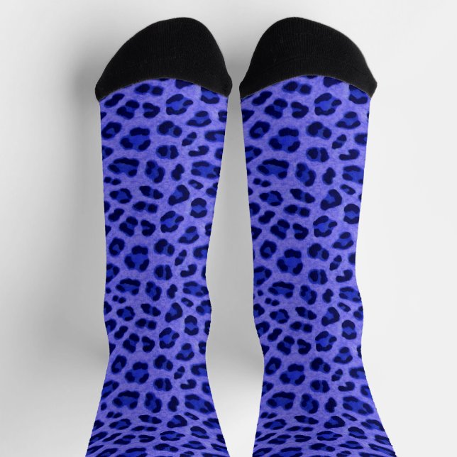 Lavender Blue Leopard Animal Print Skin Pattern Socks (Top)