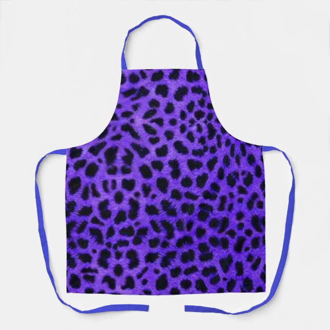 Lavender Blue Leopard Print Pattern Cooking Apron (Front)