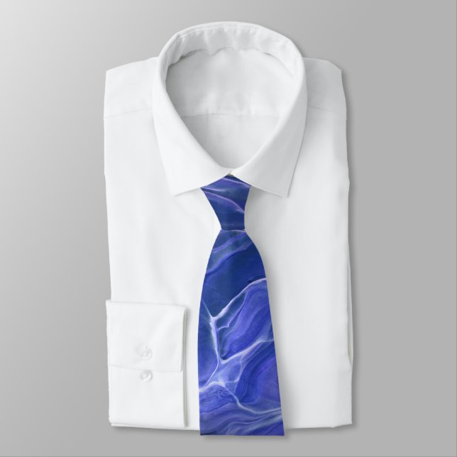 Lavender Blue Marble Acrylic Abstract Neck Tie (Tied)