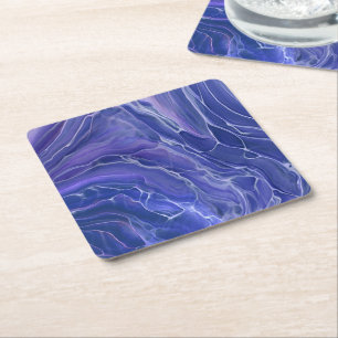 Lavender Blue Marble Acrylic Abstract Square Paper Coaster