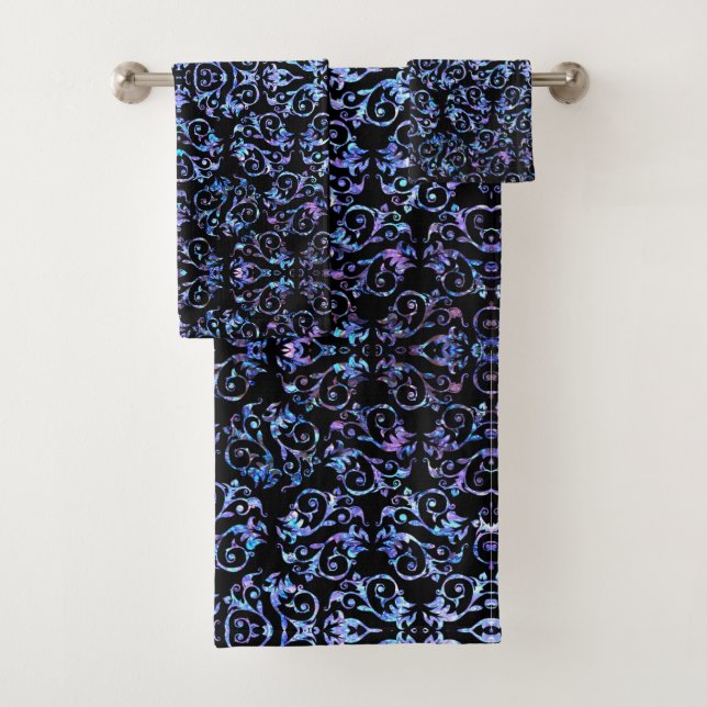 Lavender Blue Pearl Floral Bath Towel Set (Insitu)
