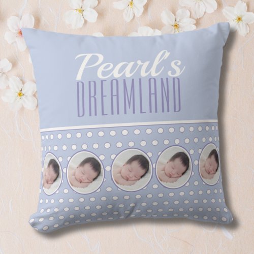 Lavender Blue Polka Dot Nursery Gift Throw Pillow
