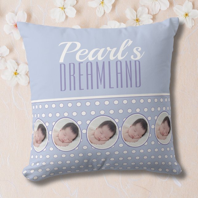 Lavender Blue Polka Dot Nursery Gift Throw Pillow (Creator Uploaded)