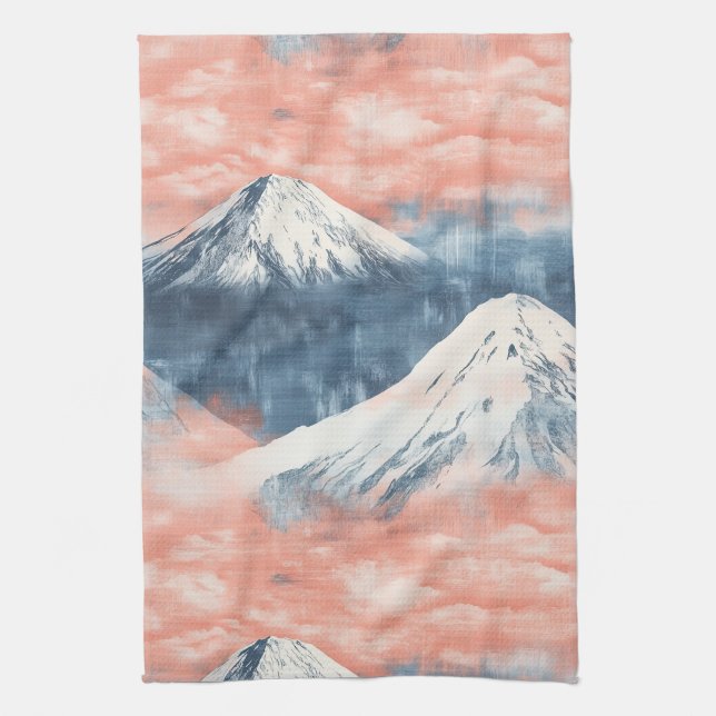 Lavender Blue Snow Mountain Sunset Pattern Kitchen Towel (Vertical)