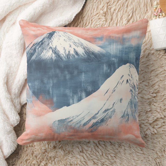 Lavender Blue Snow Mountain Sunset Pattern Throw Pillow (Blanket)
