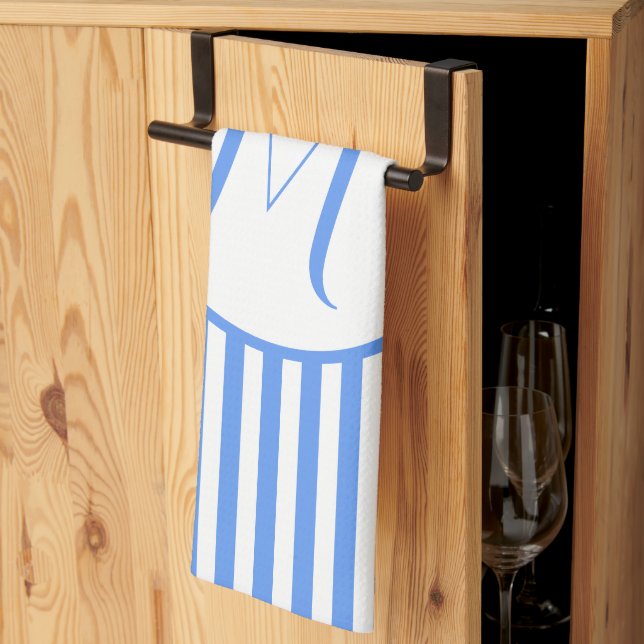 Lavender Blue Stripes Monogram Add Your Letter M  Kitchen Towel (Thirds Fold)